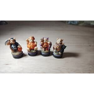 4 Vintage Figural Figure Bears Witch Boo pumpkin Rubber Stamps Halloween